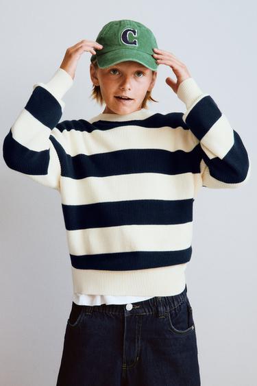 STRIPED PURL-KNIT JUMPER - Ecru / Navy by Zara