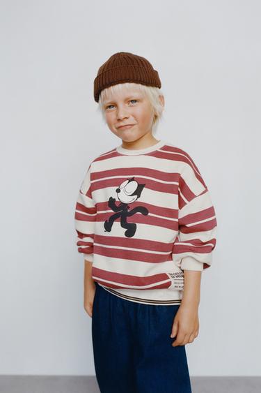 FELIX THE CAT © STRIPED SWEATSHIRT - Ecru / Maroon by Zara