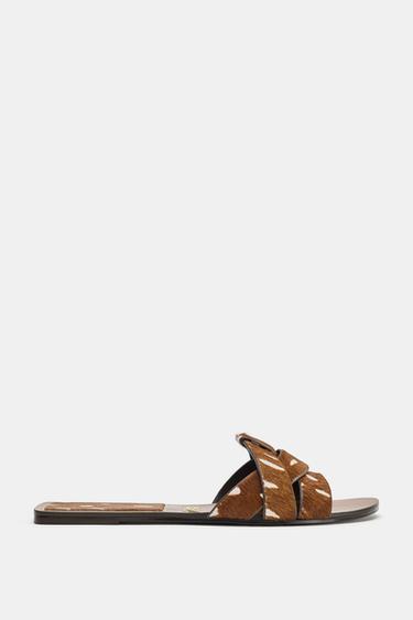 CROSSOVER LEATHER SANDALS WITH SHEEPSKIN - Multicoloured by Zara