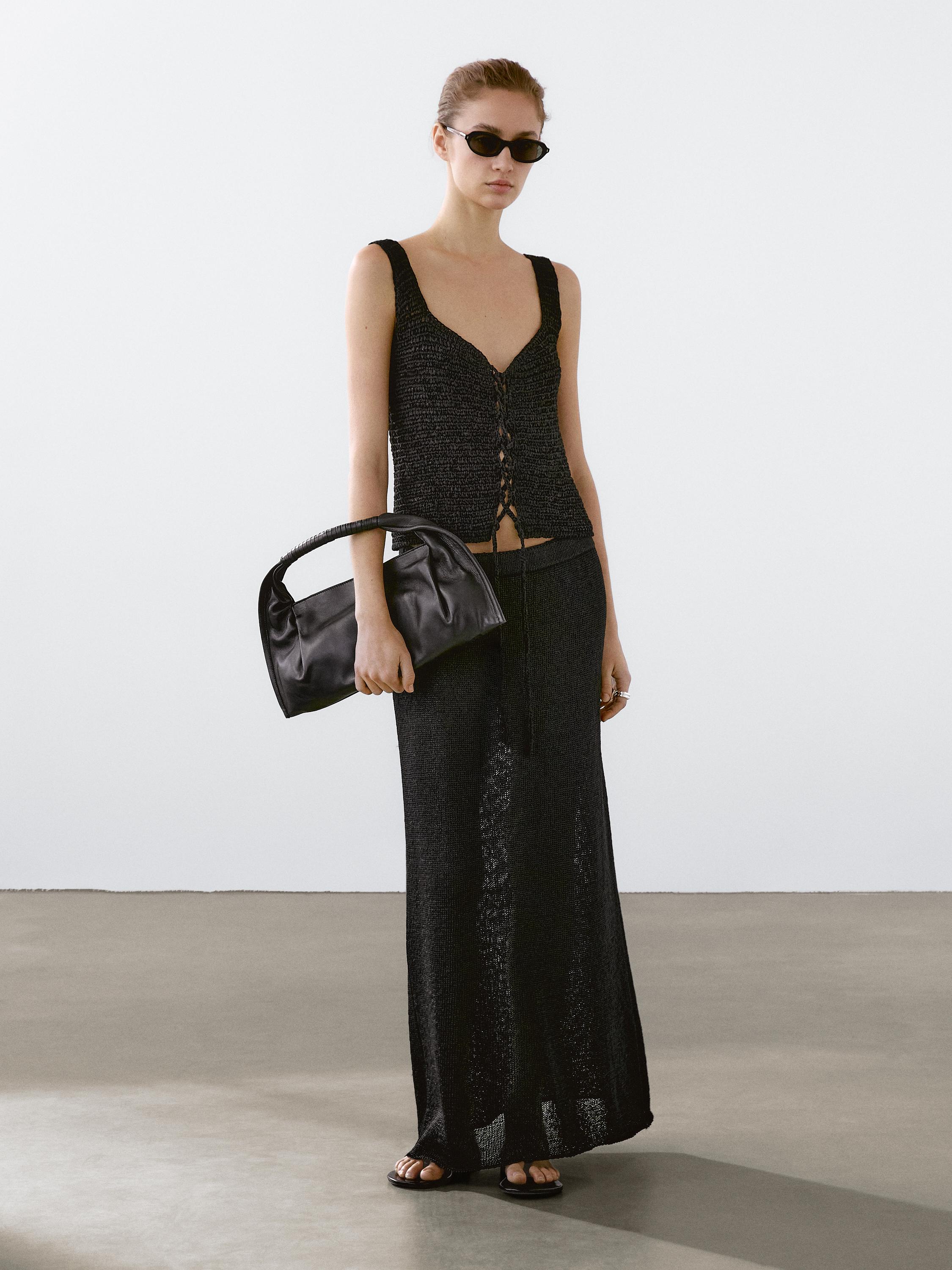 Crochet knit corset top - Black | ZARA United States