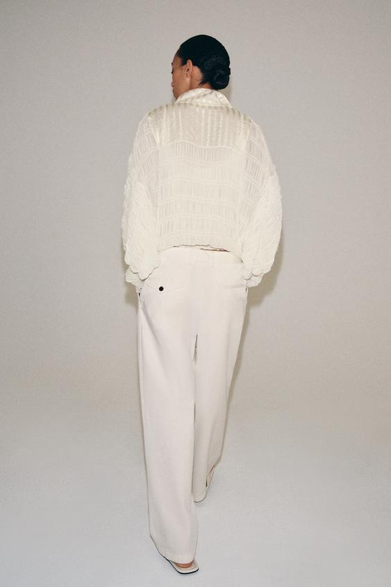 BLOUSON BOMBER FRONCÉ ZW COLLECTION - Écru de Zara - Image 3