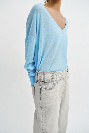 JEAN Z1975 DROIT TAILLE BASSE À CEINTURE - Gris clair de Zara - Image 3