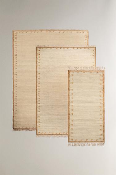 FRINGED COTTON AND JUTE RUG - White by Zara