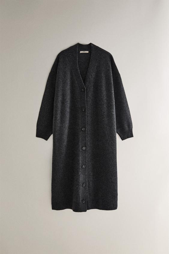 CHAQUETA LARGA CASHMERE - Gris oscuro de Zara - Imagen 0