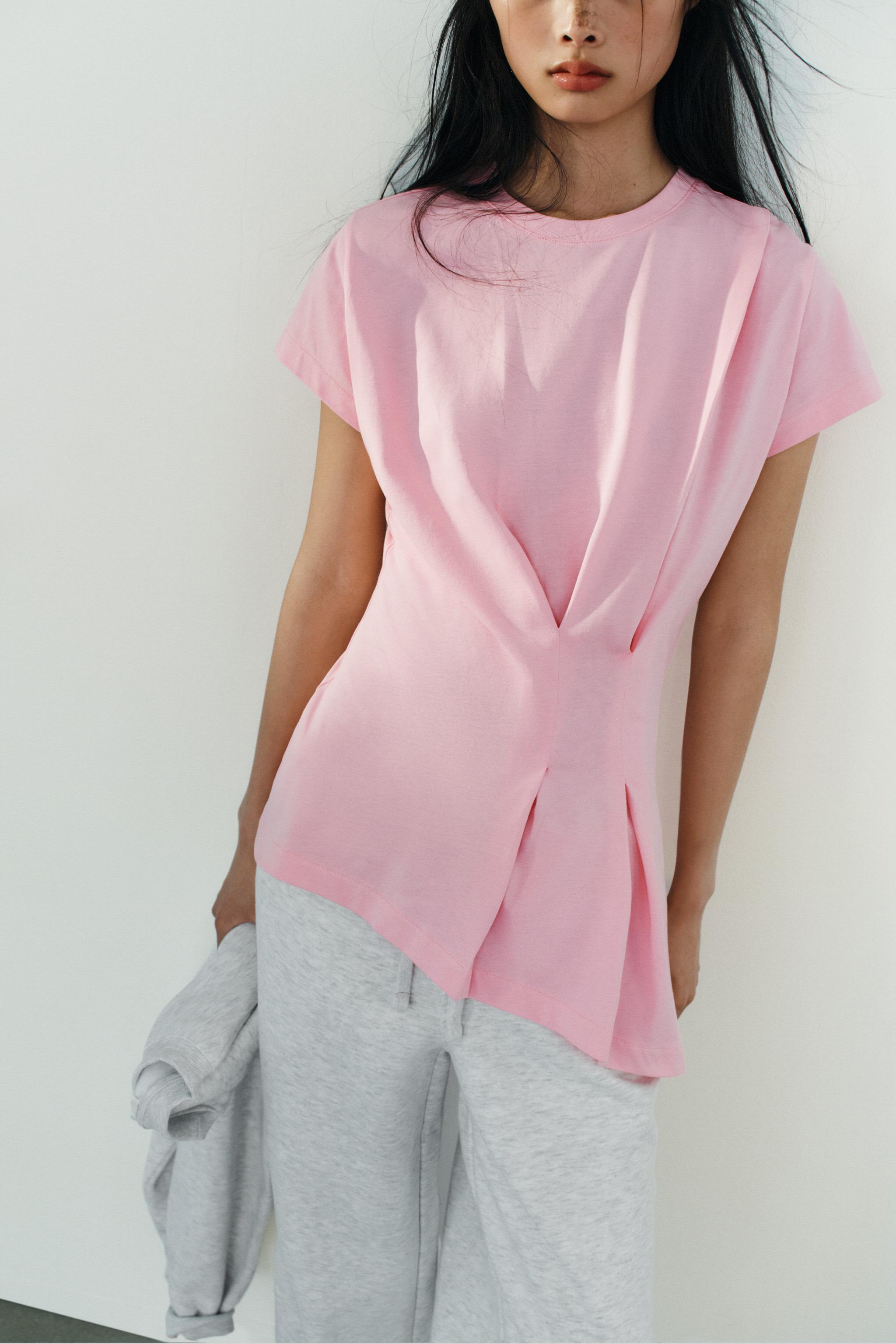 Zara PİLİLİ ASİMETRİK T-SHIRT görsel 3