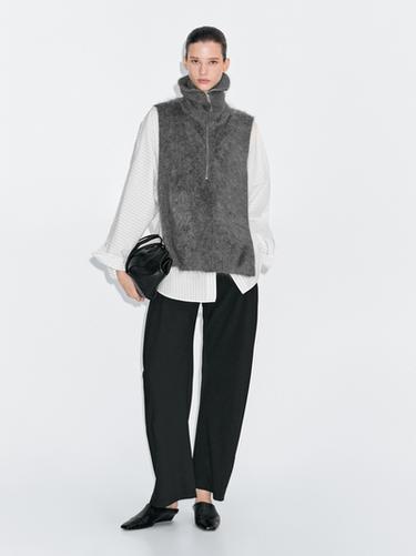 Zara Long 100% cashmere zipped chest bag - Gray