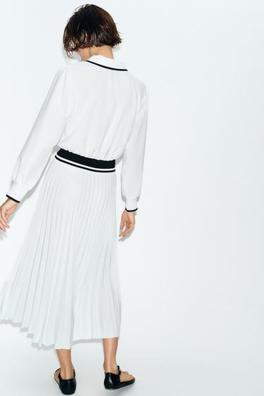PLEATED CONTRAST MIDI DRESS - White by Zara - Image 7
