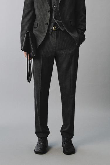 Zara PINSTRIPE SUIT PANTS - Anthracite Gray