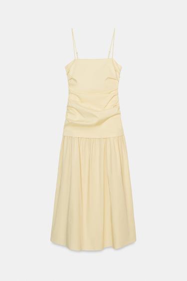 DRAPED COTTON BLEND MIDI DRESS - Butter by Zara
