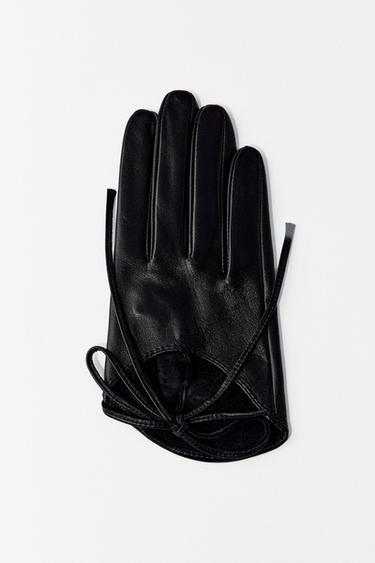 LEATHER GLOVES WITH TIE - Black by Zara