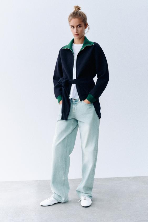 ZIP-UP KNIT CARDIGAN - Navy blue by Zara - Image 0