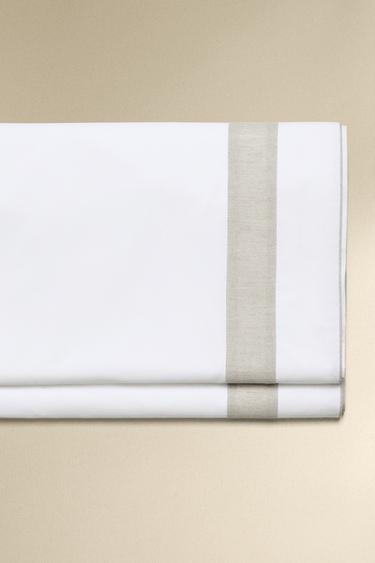 COTTON FLAT SHEET WITH BORDER - White by Zara - Image 0