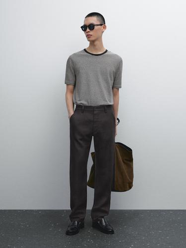 Camiseta rayas lino algodón - Marino de Zara - Imagen 0