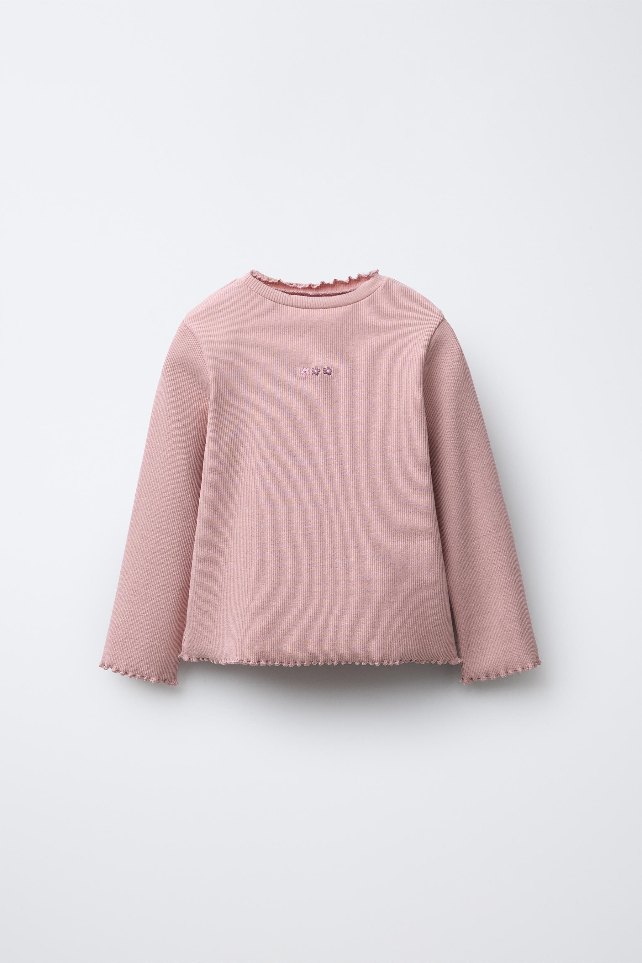 RIBBED TOP WITH EMBROIDERED DETAIL - Light pink | ZARA