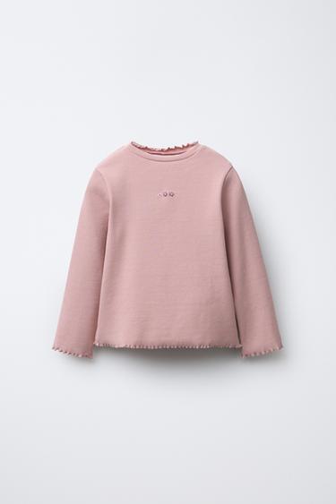 T-SHIRT CÔTELÉ DÉTAIL BRODÉ - Rose clair de Zara - Image 0