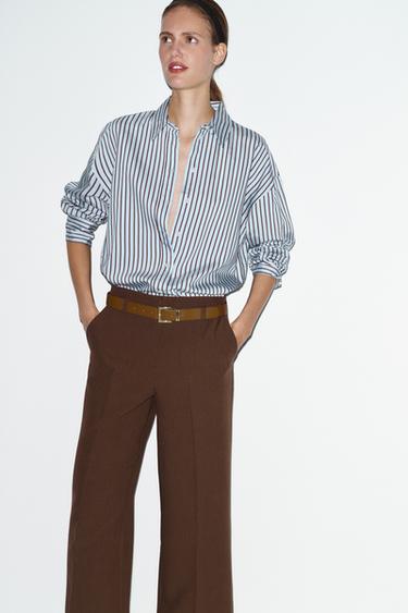 قميص بوبلين مخطط OVERSIZE - أزرق / أبيض الخاص بـ Zara