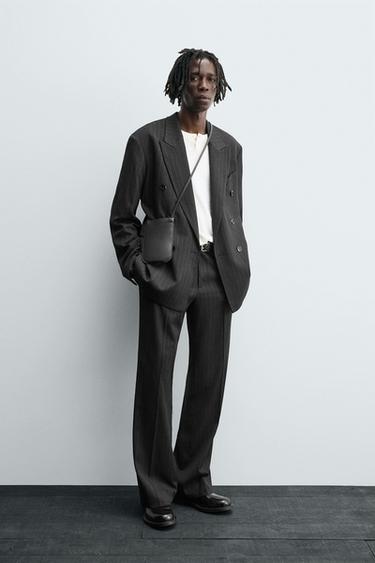 Zara STRIPED DOUBLE BREASTED SUIT BLAZER - striped