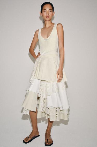 JUPE MIDI PATCHWORK ZW COLLECTION ÉDITION LIMITÉE - Blanc cassé de Zara - Image 2