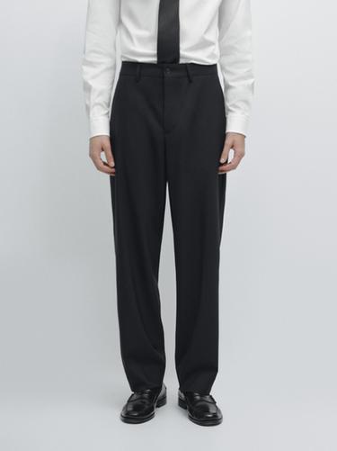 Zara Wide-leg cool wool suit trousers - Black