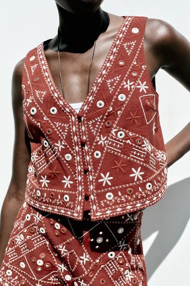 EMBROIDERED WAISTCOAT WITH MIRRORS - Terracotta by Zara - Image 1