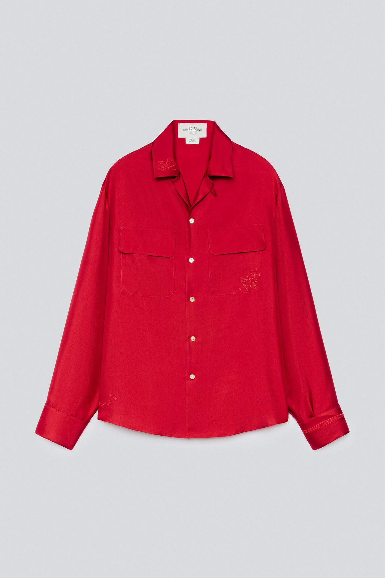 100% SILK POCKET SHIRT — Red