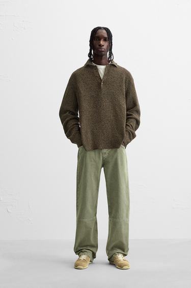 TEXTURED KNIT POLO SHIRT - Khaki by Zara - Image 0