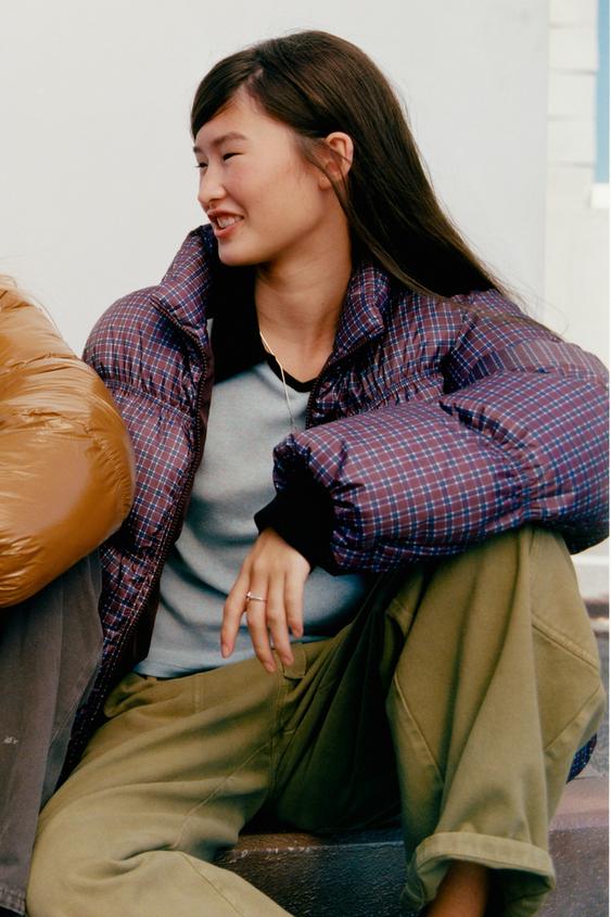 CHECKED PADDED JACKET - Burgundy by Zara - Image 0