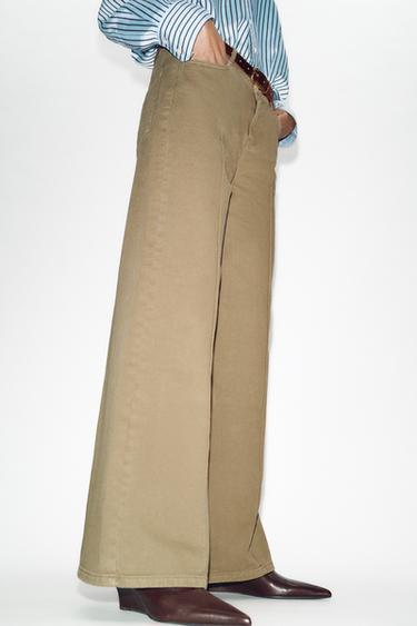 Z1975 BELTED WIDE-LEG JEANS - Khaki by Zara