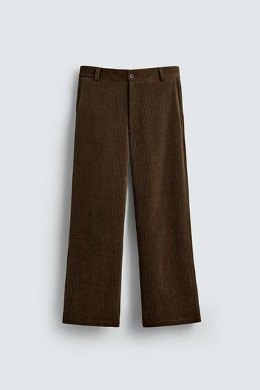 PANTALON COUPE LARGE EN VELOURS CÔTELÉ - Marron de Zara