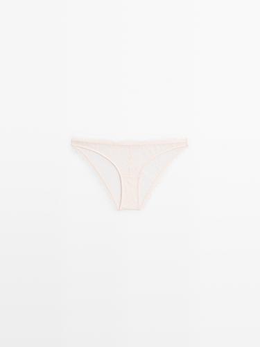 Zara Lace briefs with frayed detail - Ecru
