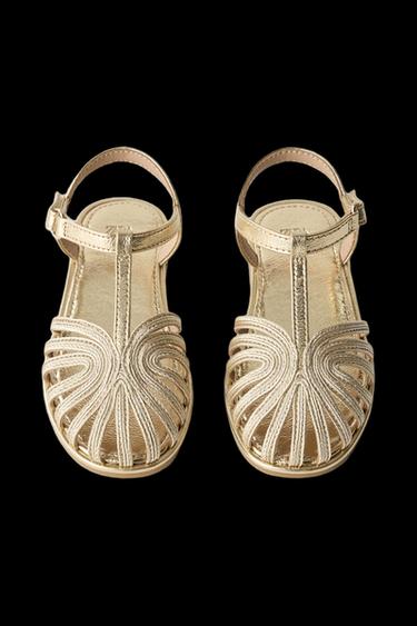 Zara METALLIC FISHERMAN SANDALS - Gold