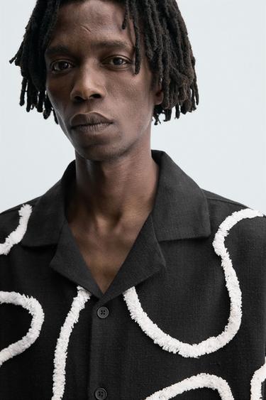 RAISED EMBROIDERY SHIRT - Black by Zara - Image 4