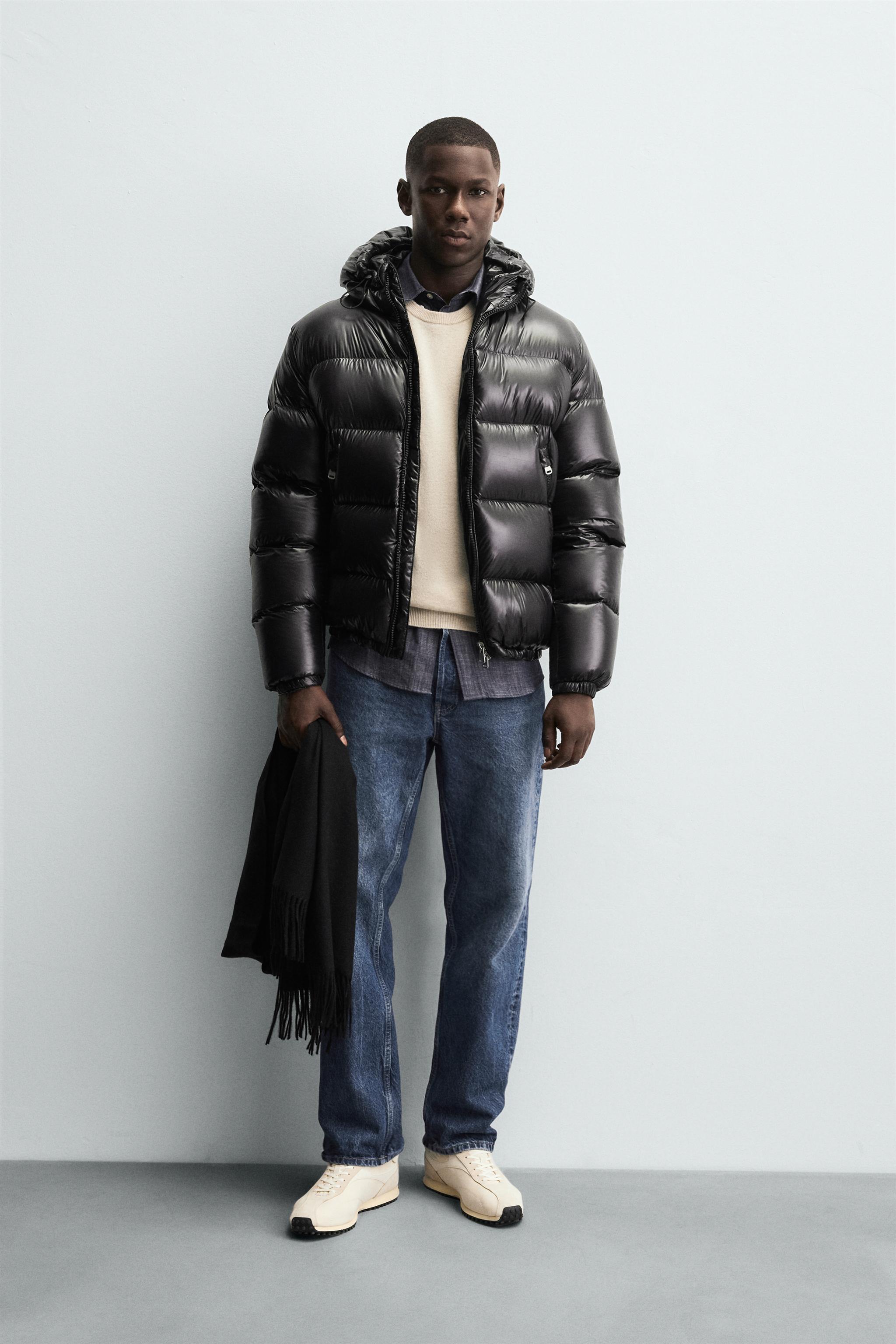 ZARA MAN ネイビー　濃紺　ダウンジャケット フード付き フード付きダウンジャケット ショートジャケット 紺色ダウン
