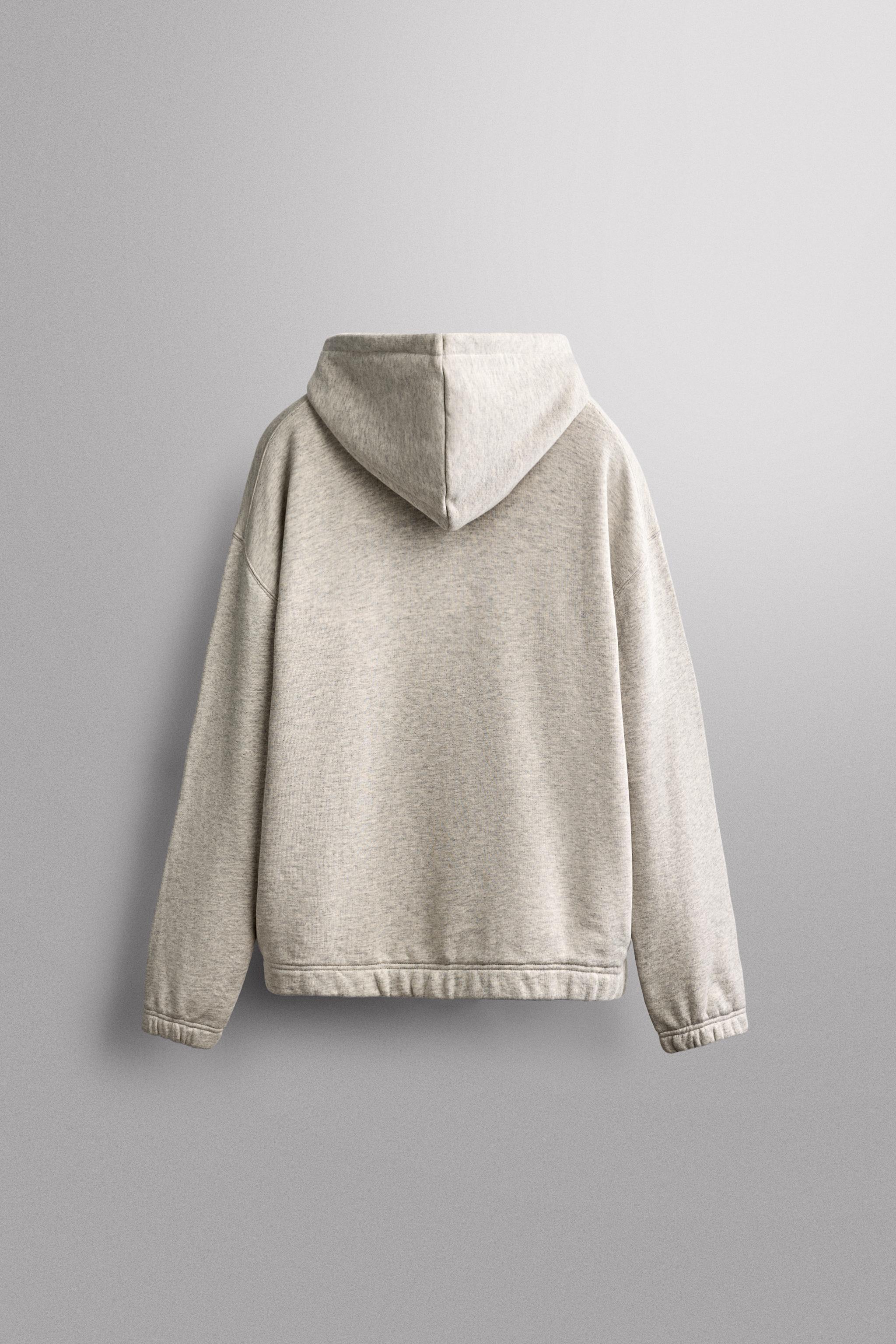 COTTON ZIP-UP HOODIE — Gray marl