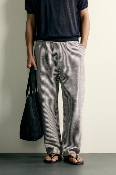 PANTALONS RELAXED FIT SEERSUCKER AMB CONTRAST - Cru / Marí de Zara