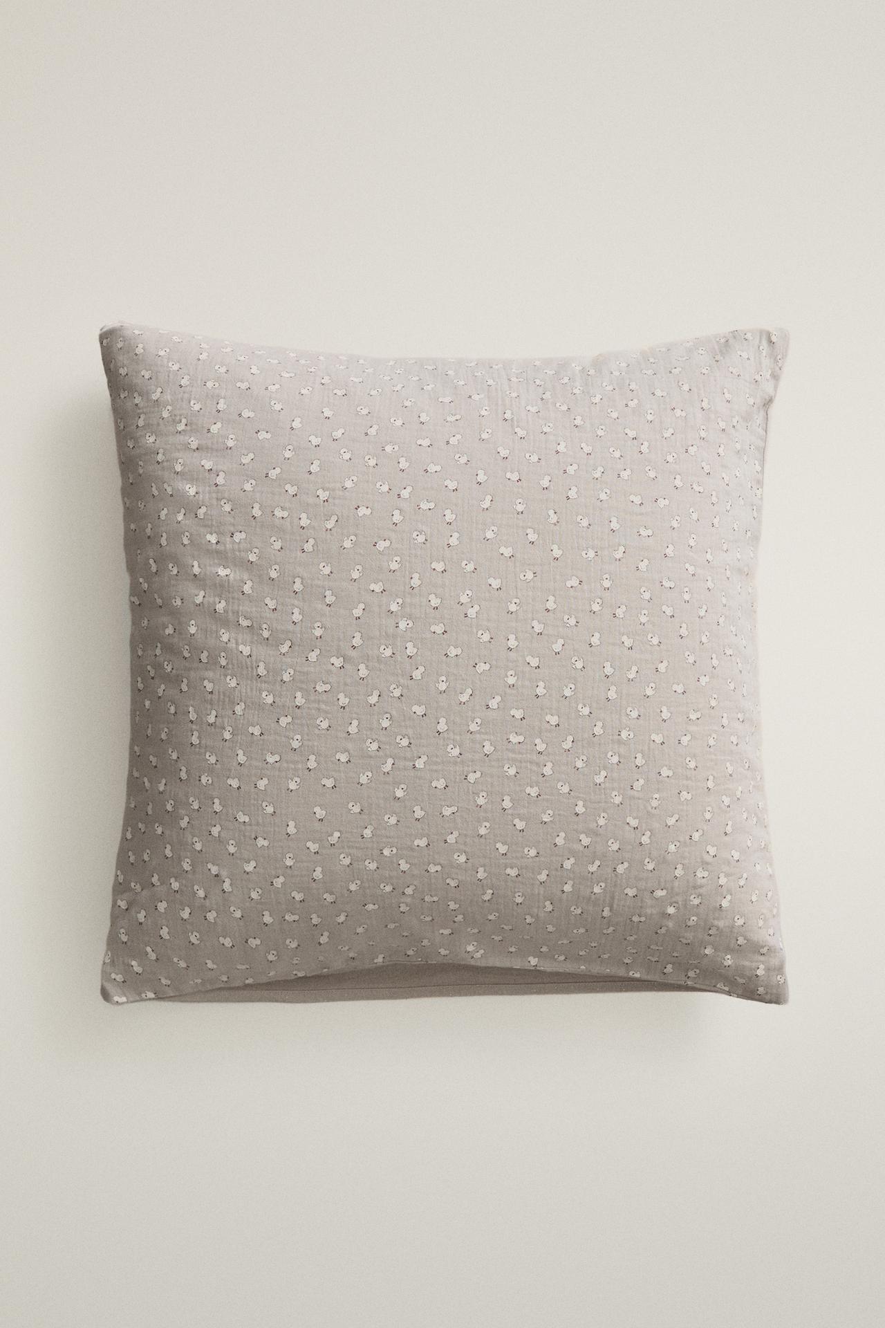 KIDS' COTTON CHIFFON CHICK PILLOWCASE — Taupe gray