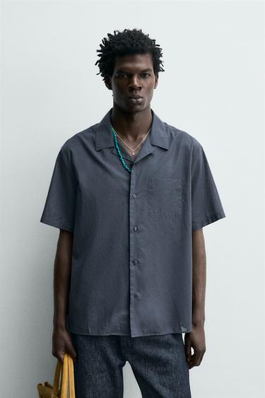 REGULAR FIT COTTON VOILE SHIRT - Blue grey by Zara