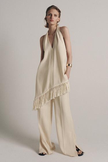 PANTALON À JAMBES LARGES ZW COLLECTION - Écru moyen de Zara - Image 1