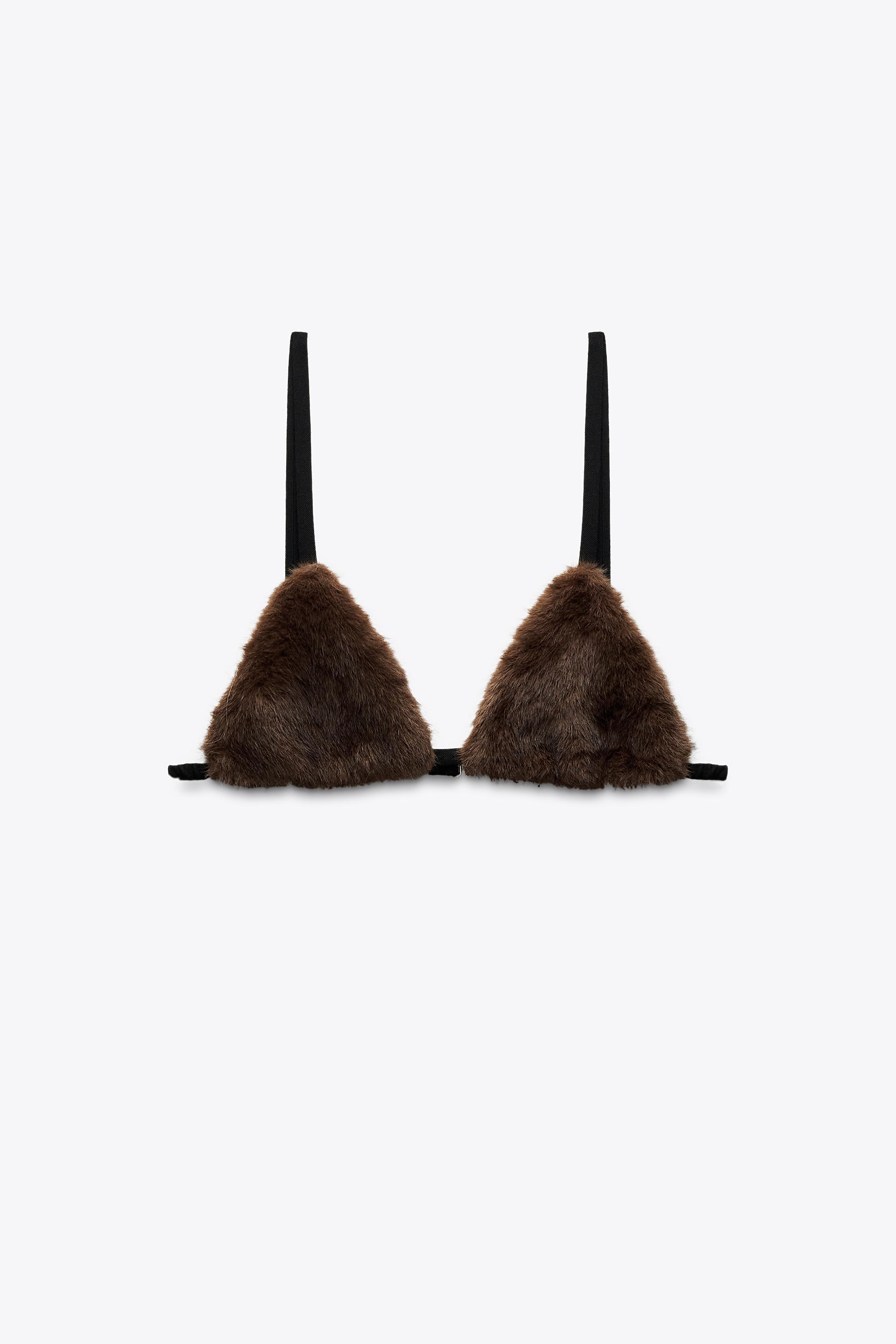 ZARA LIMITED EDITION フェイクファー ブラレット 3692/966 FAUX FUR BRALETTE LIMITED EDITION - Brown | ZARA United States