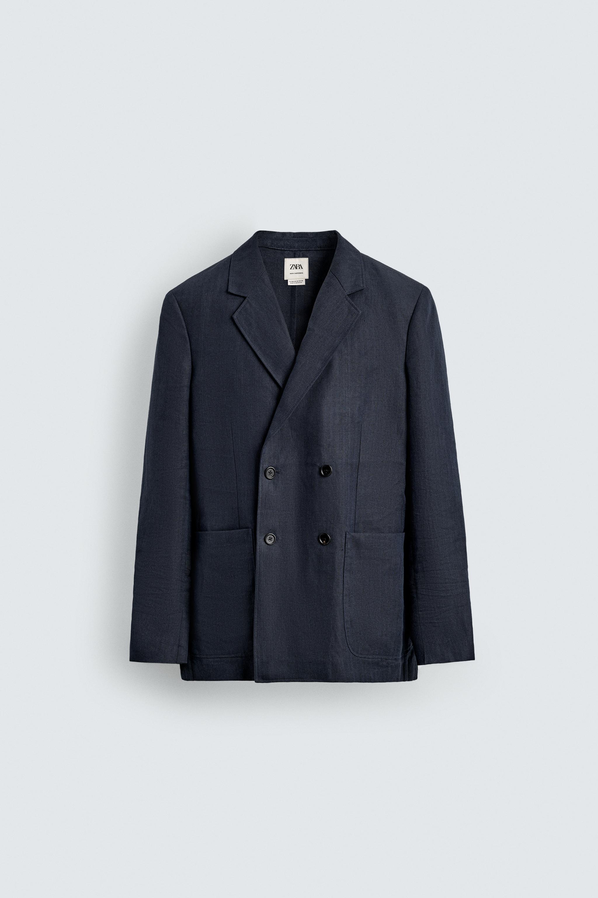 HERRINGBONE 100% LINEN DOUBLE-BREASTED BLAZER