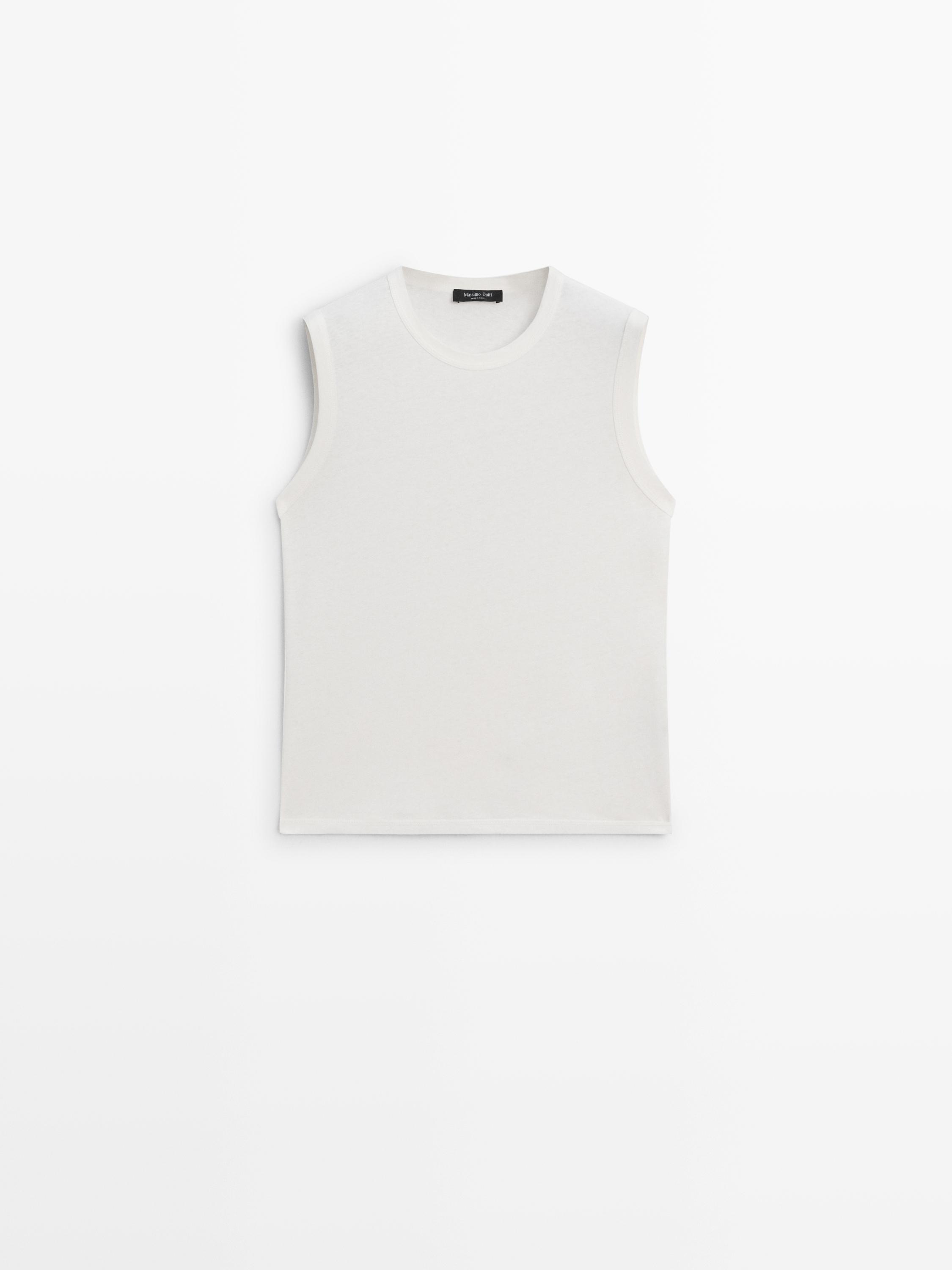Sleeveless linen blend T-shirt