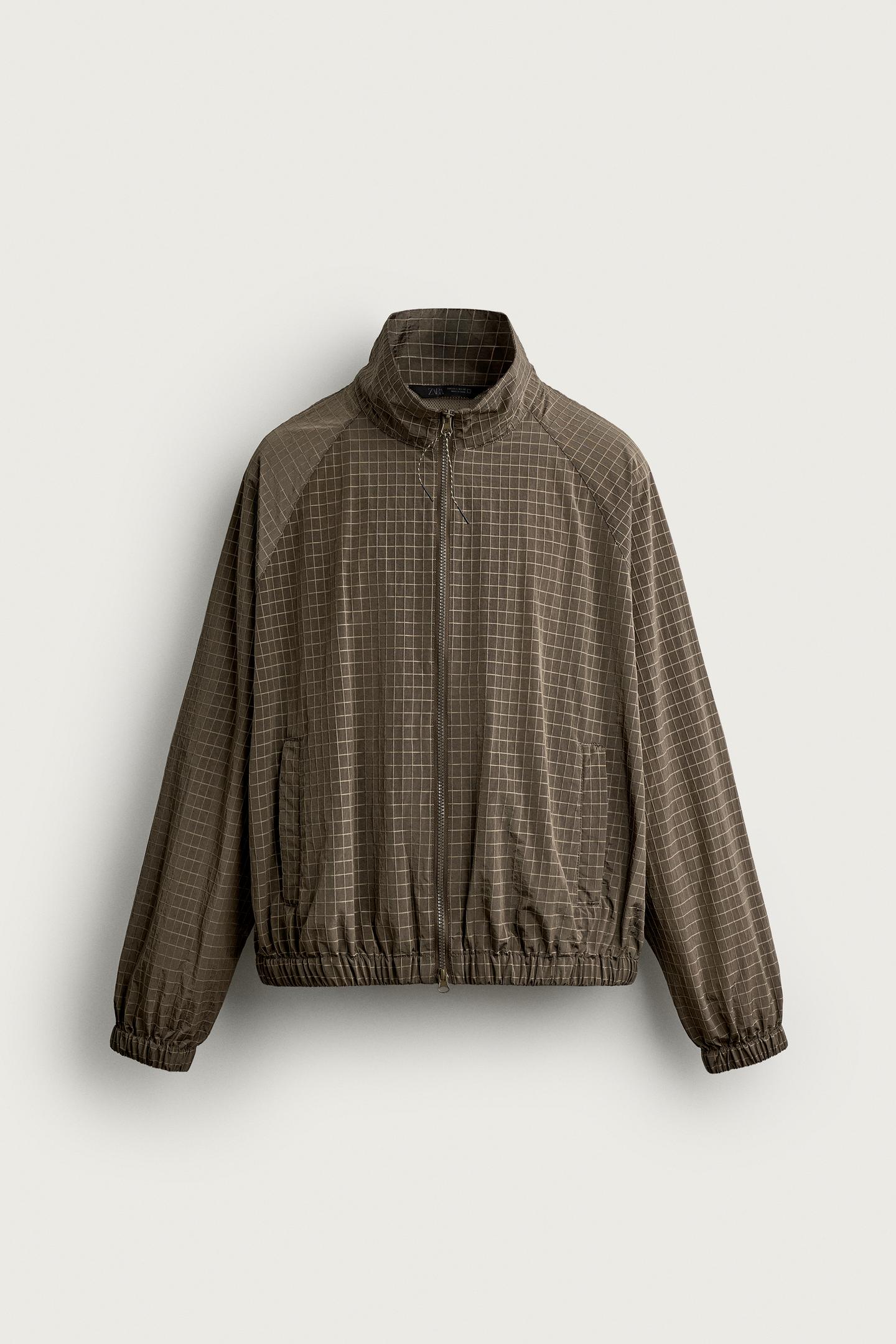 Мужская куртка Zara Check Jacquard Technical, цвет: Хаки — фото 6