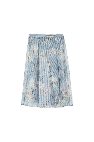 STRIPED AND FLORAL PRINT ORGANZA SKIRT