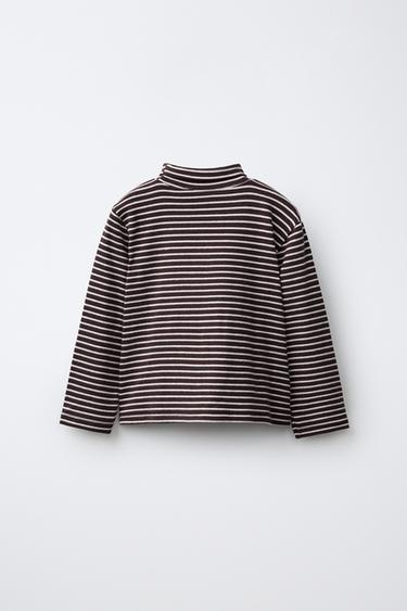 STRIPED TURTLENECK T-SHIRT — Chocolate brown 2