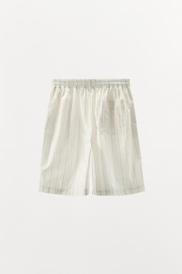 STRIPED BOXER STYLE PYJAMA SHORTS - Ecru / Beige by Zara - Image 3