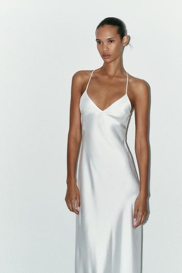 ROBE MI-LONGUE SATINÉE BRIDES DOS - Blanc de Zara - Image 3