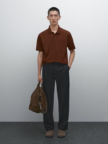 Zara Slim fit micro textured cotton polo shirt - Terracotta - Image 0