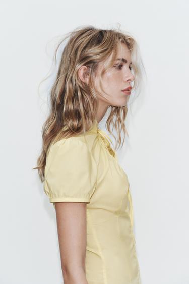 TOP EN POPELINE À NŒUD - Jaune clair de Zara - Image 4