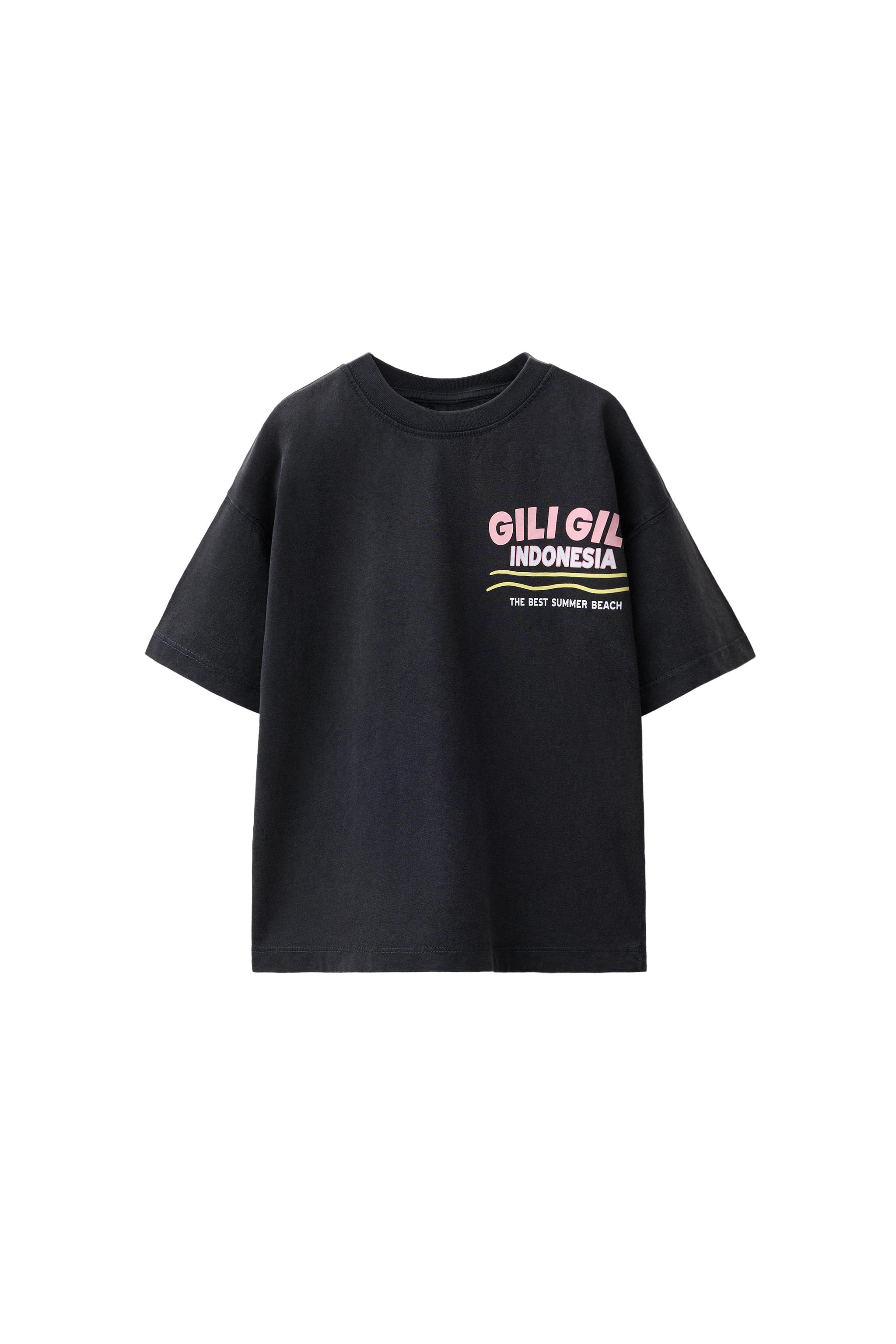 ウォッシュドテキストTシャツ - カーボングレー | ZARA Japan / 日本