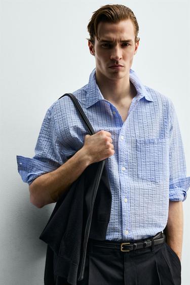 CREASED-EFFECT STRIPED SHIRT - Sky blue by Zara - Image 5